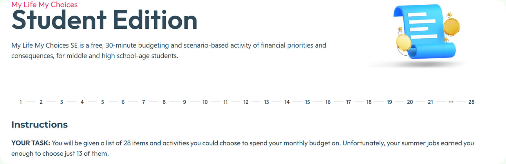 My Life My Choices - Budgeting Game Example