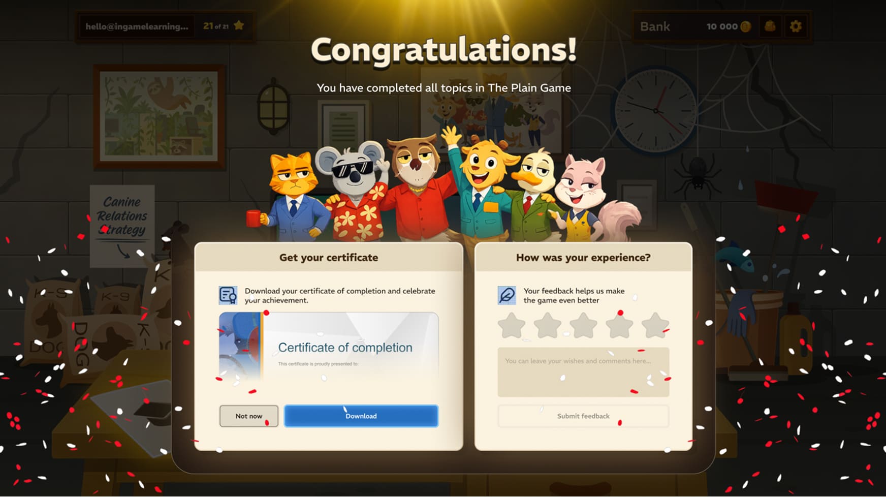 The Plain Game: Certificate of Completion