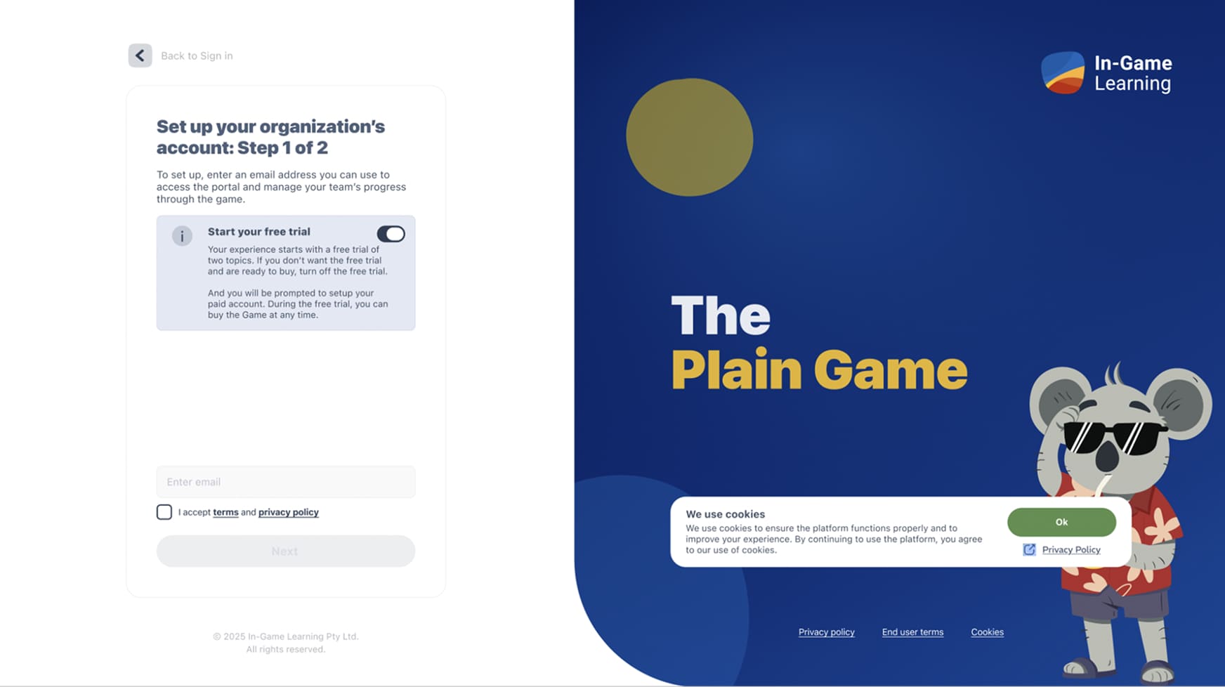 The Plain Game: Setting Up Organization's Account